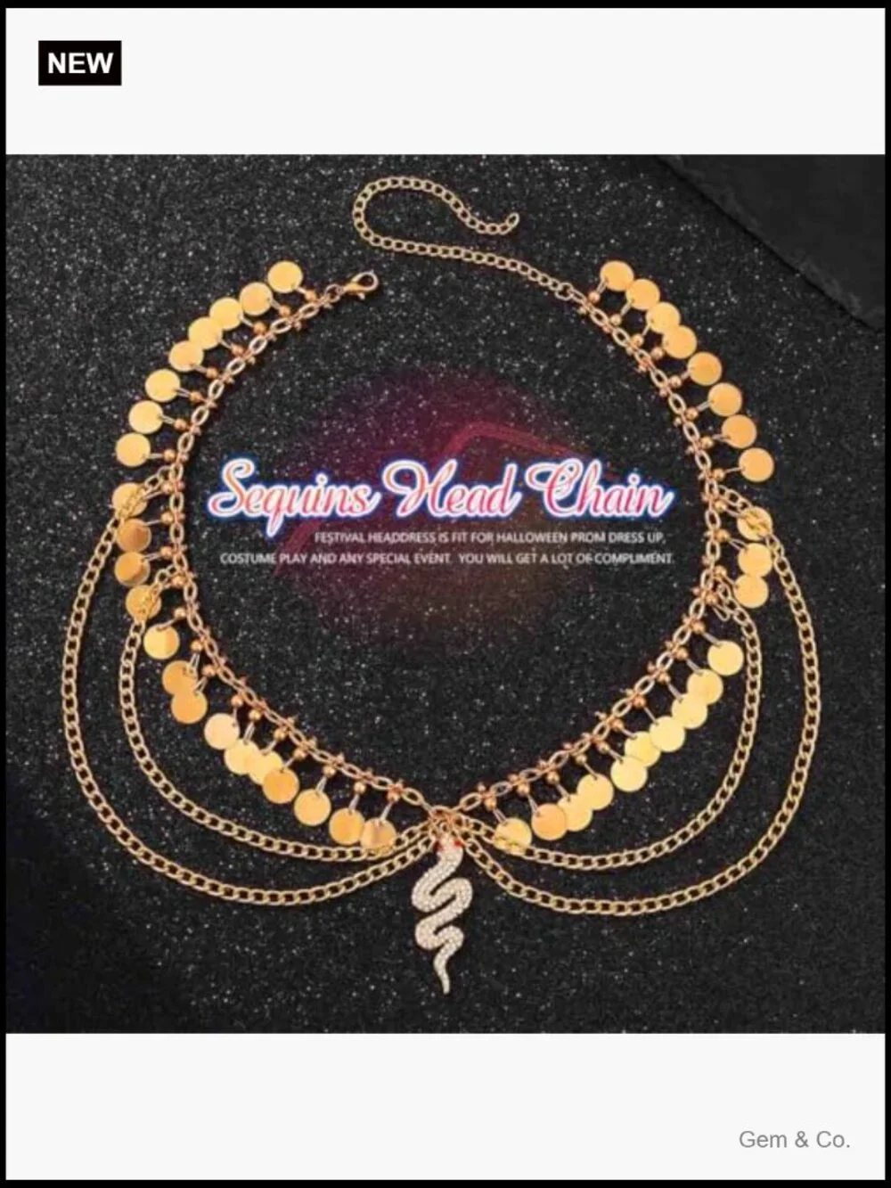 Sequin Head Chain Hair Accessory with Snake Pendant